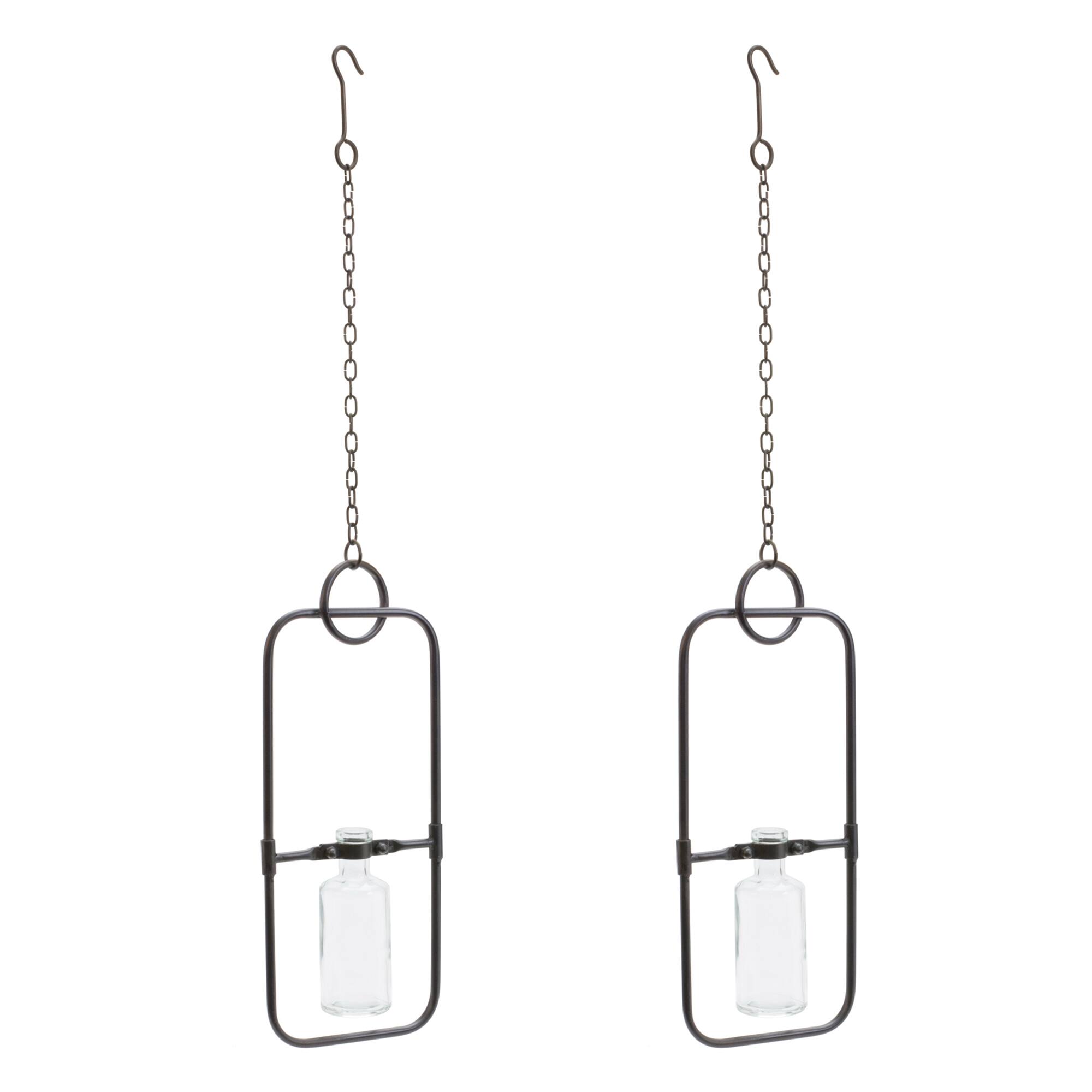 28" Hanging Bottle Vases in Metal Frame, 2ct.